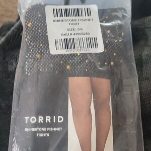 Plus Size Torrid Black Fishnet Tights with Gold Rhinestones